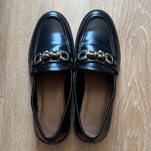 H&M Black Loafers with Silver Chain Detail